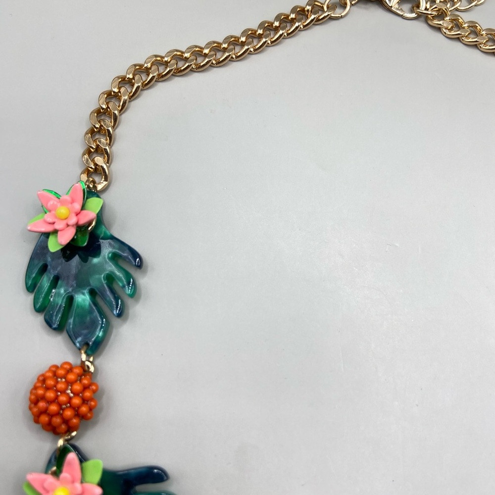 INC International Concepts Gold Tone Tropical Leaf Floral Statement Necklace - Picture 5 of 7